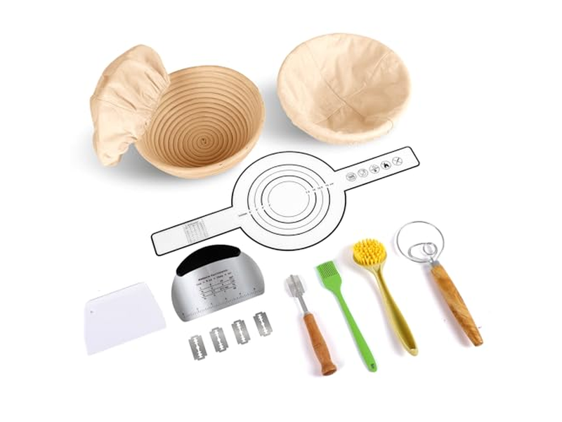 Kit de Inicio de Masa Madre de Banneton Cubiertas de Lino de Croché para Herramientas de Horneado de Ratán Ovaladas