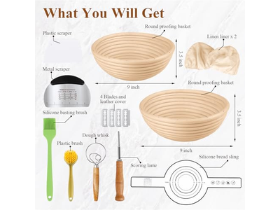 Kit de Inicio de Masa Madre de Banneton Cubiertas de Lino de Croché para Herramientas de Horneado de Ratán Ovaladas